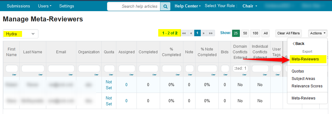 Export Meta-Reviewers