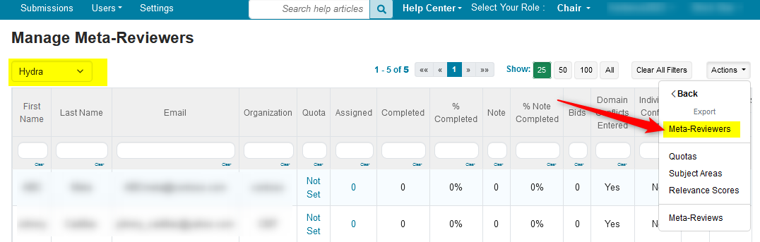 Export Meta-Reviewers