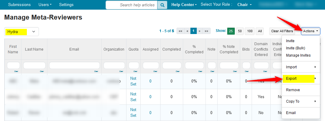 Export Meta-Reviewers