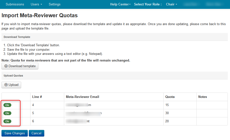 Import Meta-Reviewer Quotas