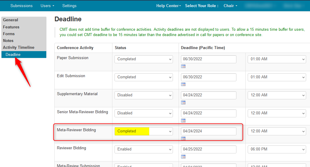 Manage Meta-Reviewer Bidding