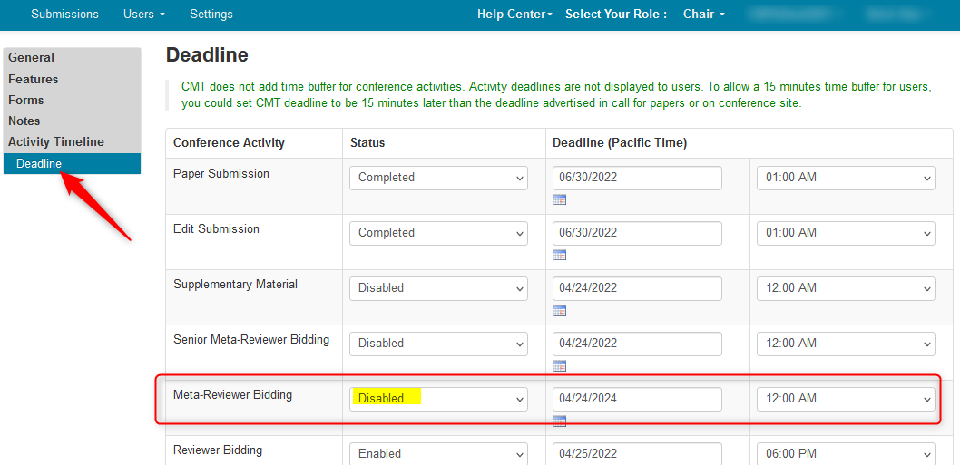 Manage Meta-Reviewer Bidding