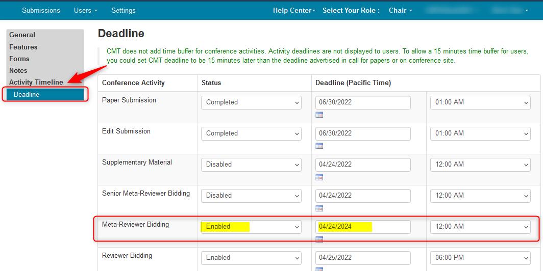 Manage Meta-Reviewer Bidding