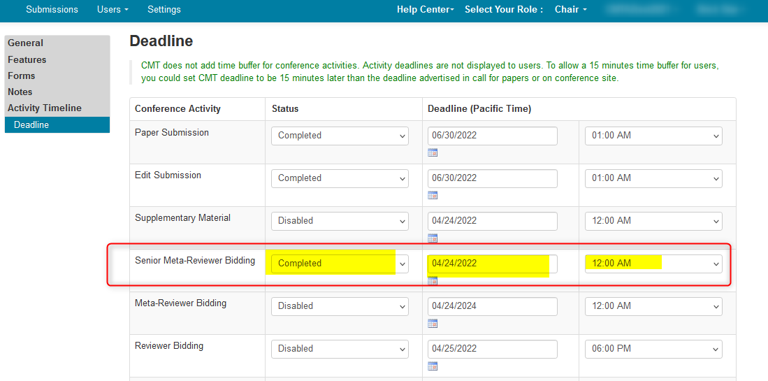 Manage Senior Meta-Reviewer Bidding