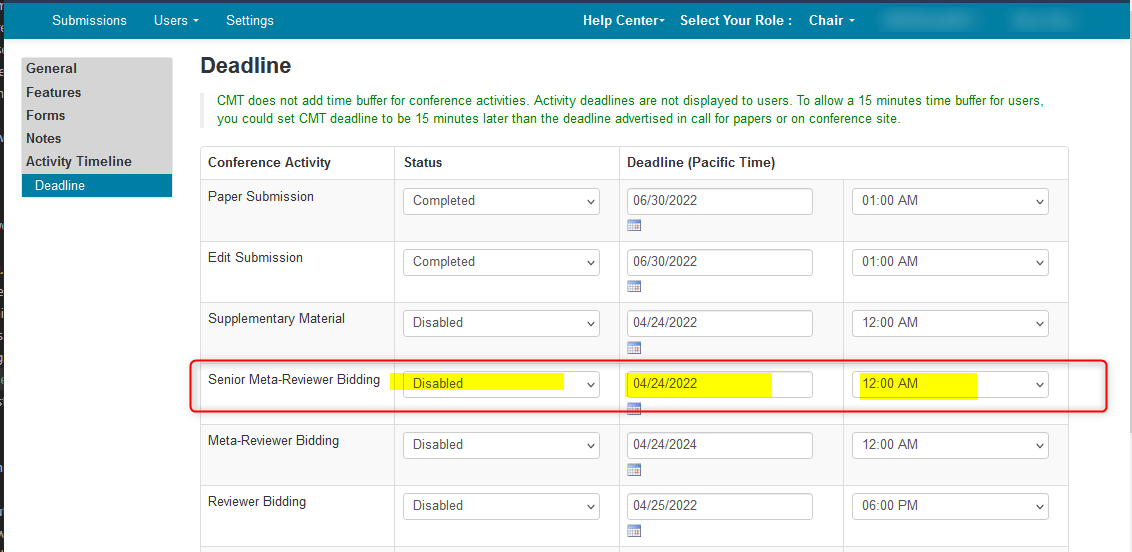 Manage Senior Meta-Reviewer Bidding