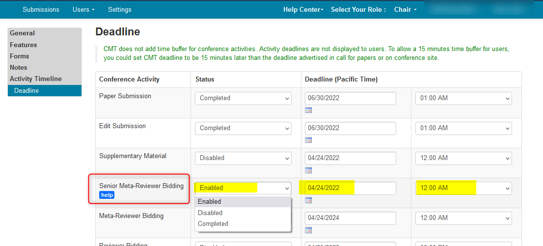 Manage Senior Meta-Reviewer Bidding