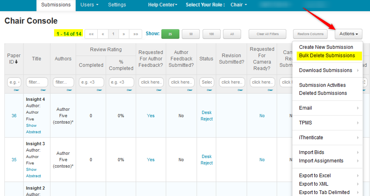 CHAIR HOW-TO: Delete and Restore Submissions  Microsoft Conference  Management Toolkit Documentation