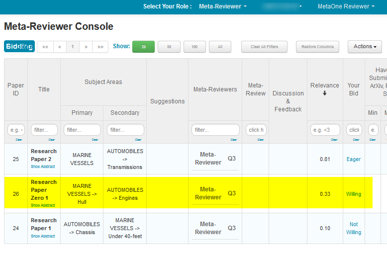Meta-Reviewer Bidding